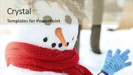  Presentation with snowman - PPT theme having christmas holiday concept funny snowman in wintertime background and a soft green colored foreground