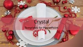  Presentation with red christmas holiday illustration - Beautiful presentation theme featuring christmas holiday dinner place setting backdrop and a  colored foreground
