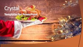  Presentation with christmas food - Colorful PPT layouts enhanced with christmas holiday dinner santa claus backdrop and a red colored foreground