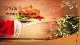  Presentation with christmas food - Colorful slide deck enhanced with christmas holiday dinner santa claus backdrop and a coral colored foreground