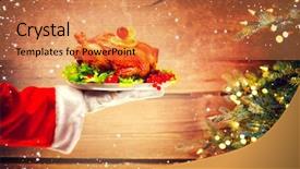  Presentation with christmas food - Audience pleasing PPT layouts consisting of christmas holiday dinner santa claus backdrop and a coral colored foreground
