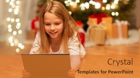  Presentation with girl christmas - Slide set featuring christmas-holidays-and-childhood-concept background and a gold colored foreground