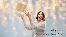  Presentation with young happy people smiling - PPT theme enhanced with christmas-holidays-and-people-concept background and a light gray colored foreground