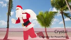  Presentation with tropical christmas - Amazing PPT layouts having running with bag over tropical backdrop and a red colored foreground