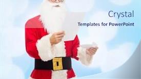  Presentation with blue lights - Slides having christmas holidays and people concept - man in costume of santa claus reading letter over blue lights background background and a sky blue colored foreground