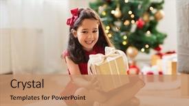  Presentation with red christmas holiday illustration - PPT theme featuring christmas holidays and childhood concept background and a coral colored foreground