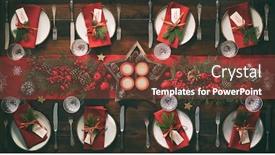 Presentation with table setting - Presentation consisting of christmas-holidays-table-setting-concept background and a tawny brown colored foreground