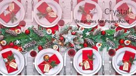  Presentation with table setting - Theme with christmas-holidays-table-setting-concept background and a coral colored foreground