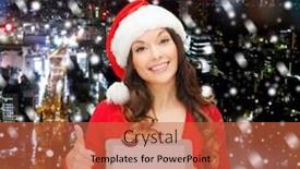  Presentation with christmas holidays - Audience pleasing presentation consisting of christmas holidays technology and people concept - smiling woman in santa helper hat with tablet pc computer showing thumbs up over snowy night city background backdrop and a red colored foreground