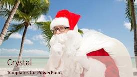  Presentation with beach bag - Audience pleasing theme consisting of christmas holidays travel and people backdrop and a lemonade colored foreground