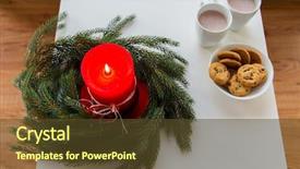  Presentation with christmas chocolate - PPT theme with close up of fir wreath background and a tawny brown colored foreground
