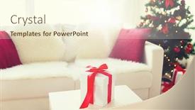  Presentation with celebration life - Slide set consisting of christmas holidays winter celebration and still life concept - close up of gift box on table at home background and a cream colored foreground