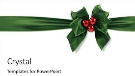  Presentation with white and green - Amazing PPT layouts having christmas holly - green bow isolated on white backdrop and a white colored foreground