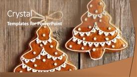 Presentation with gingerbread - PPT theme enhanced with christmas homemade gingerbread cookies over wooden background background and a coral colored foreground