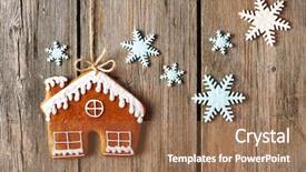  Presentation with gingerbread house - PPT theme enhanced with christmas homemade gingerbread house cookie background and a coral colored foreground