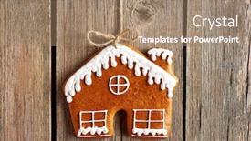  Presentation with gingerbread house - Amazing slides having christmas homemade gingerbread house cookie over wooden background backdrop and a coral colored foreground