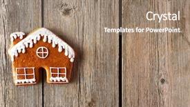  Presentation with gingerbread house - PPT layouts featuring christmas homemade gingerbread house cookie background and a coral colored foreground