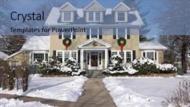  Presentation with new home sales - PPT layouts enhanced with christmas house - majestic newly constructed home facade background and a teal colored foreground