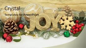  Presentation with christmas holly - Cool new PPT theme with winter greenery over snow background backdrop and a yellow colored foreground