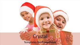  Presentation with happy kids - Presentation having special kids - happy girl with giftbox looking background and a coral colored foreground