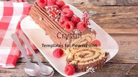  Presentation with dessert - Amazing PPT theme having christmas log dessert backdrop and a coral colored foreground