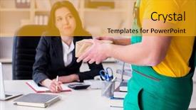  Presentation with office - PPT theme enhanced with courier service - postman delivering parcel background and a gold colored foreground