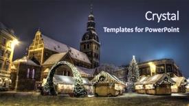  Presentation with capital market - Beautiful PPT theme featuring capital equipment - christmas market in riga latvia backdrop and a tawny brown colored foreground