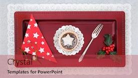  Presentation with festive season - Audience pleasing slide deck consisting of christmas-mince-pie-tart-antique backdrop and a red colored foreground