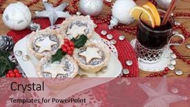  Presentation with mulled wine - PPT layouts enhanced with christmas mince pies and holly background and a coral colored foreground