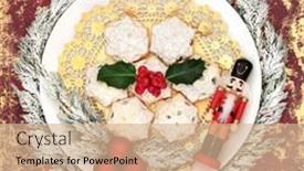  Presentation with gold red - Presentation design with christmas-mince-pies-with-nutcracker background and a coral colored foreground