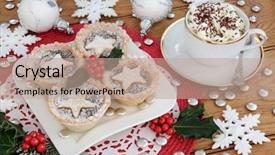  Presentation with christmas chocolate - Presentation theme having christmas mince pies background and a coral colored foreground
