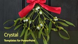  Presentation with red bow - Beautiful slide deck featuring christmas mistletoe with red ribbon backdrop and a tawny brown colored foreground