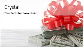  Presentation with gift - Amazing slides having christmas money - pile of dollars with bow backdrop and a white colored foreground