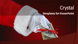  Presentation with cash - PPT theme with christmas money - santa claus hand with cash background and a  colored foreground
