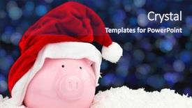  Presentation with piggy bank - Beautiful presentation theme featuring christmas money - santa claus piggy bank backdrop and a navy blue colored foreground