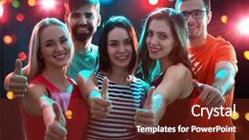  Presentation with night club - Presentation theme enhanced with christmas motion - happy young people showing ok background and a tawny brown colored foreground