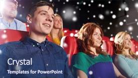  Presentation with movie theater - PPT theme with christmas movies - cinema entertainment and people concept background and a ocean colored foreground
