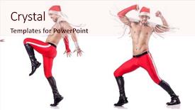  Presentation with dancing - Beautiful slide set featuring christmas moving background - dancing naked santa isolated backdrop and a  colored foreground