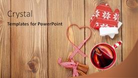  Presentation with mulled wine - PPT theme with christmas mulled wine on wooden table view from above with copy space background and a coral colored foreground