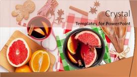  Presentation with mulled wine - Audience pleasing theme consisting of christmas mulled wine on wooden table view from above backdrop and a coral colored foreground