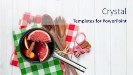  Presentation with mulled wine - Amazing slide set having christmas mulled wine on wooden table view from above with copy space backdrop and a sky blue colored foreground