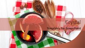  Presentation with mulled wine - Presentation design consisting of christmas mulled wine on wooden table view from above background and a red colored foreground