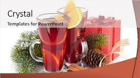 Presentation with christmas hamper gift traditional - PPT theme enhanced with christmas mulled wine with spices background and a sky blue colored foreground