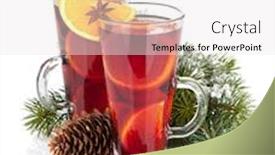  Presentation with mulled wine - Amazing PPT theme having christmas mulled wine with spices and snowy fir tree isolated on white background backdrop and a white colored foreground