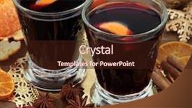  Presentation with mulled wine - PPT layouts consisting of christmas mulled wine with spices fruit and gold baubles over oak background background and a wine colored foreground