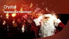  Presentation with costume - Audience pleasing slide deck consisting of christmas musical - image of santa claus backdrop and a tawny brown colored foreground