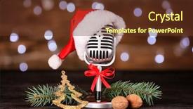  Presentation with vintage music - Amazing PPT theme having christmas music concept microphone backdrop and a tawny brown colored foreground