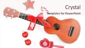 Presentation with christmas music - Cool new slides with christmas music concept ukulele with decoration isolated on white backdrop and a sky blue colored foreground