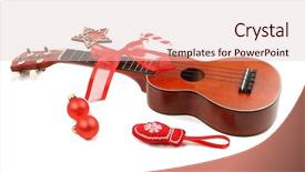  Presentation with christmas music - Colorful slide deck enhanced with christmas music concept ukulele with decoration isolated on white backdrop and a lemonade colored foreground