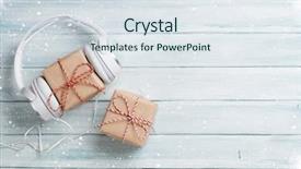  Presentation with christmas music - PPT layouts featuring concept headphones and gift box background and a sky blue colored foreground